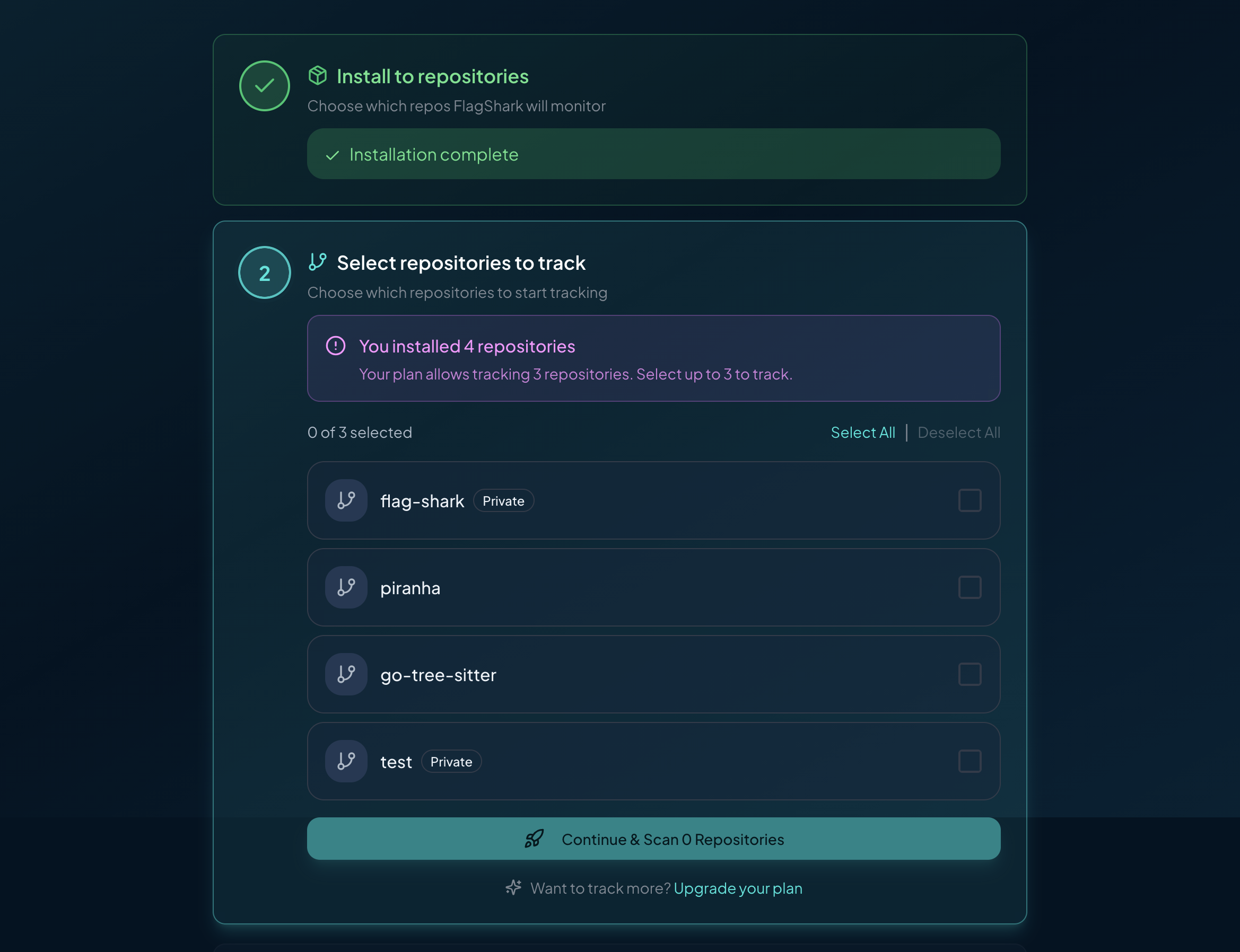 FlagShark repositories dashboard